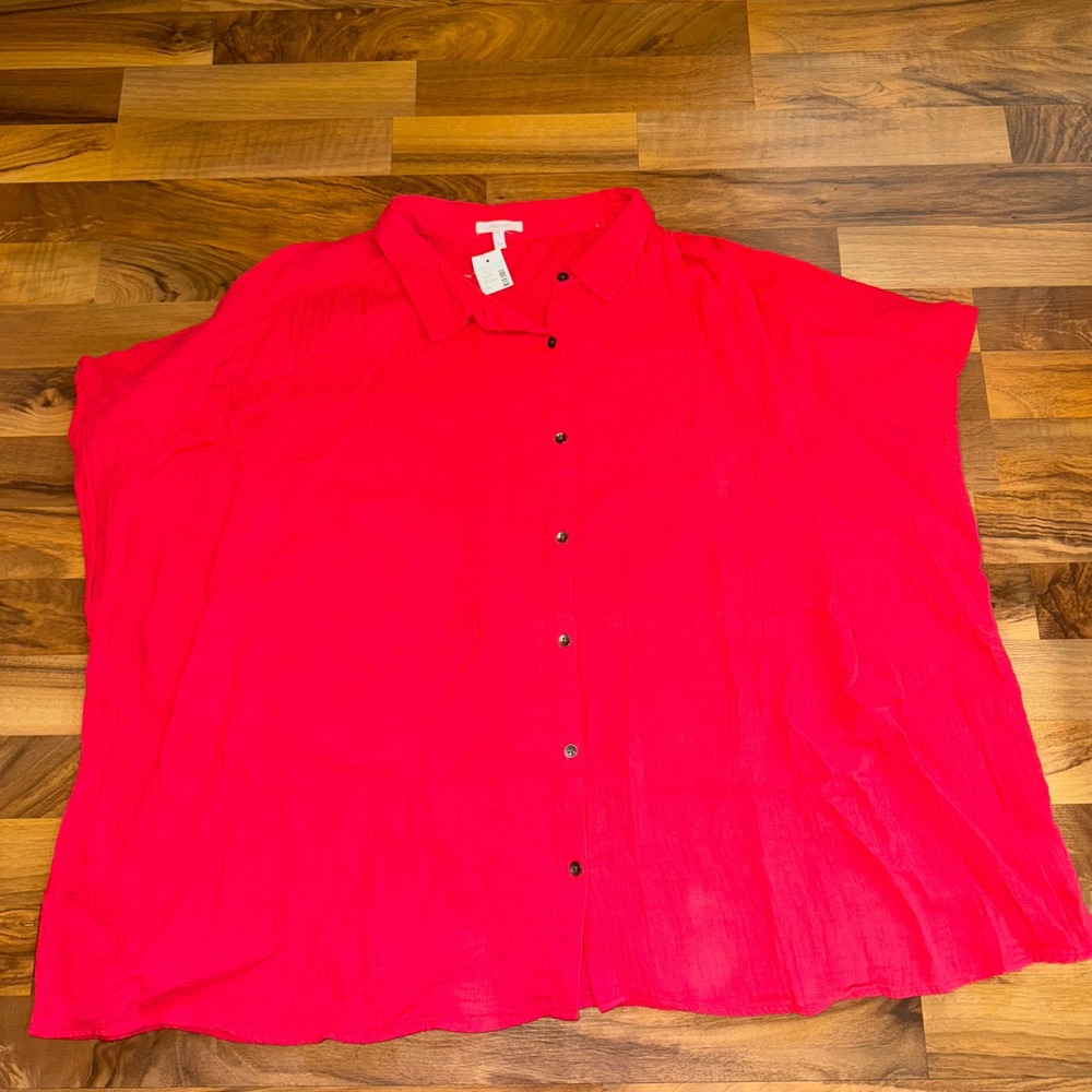 Maurice's Women's 4X Button Down Top Blouse Shirt Red Oversized Plus Size NWT‎